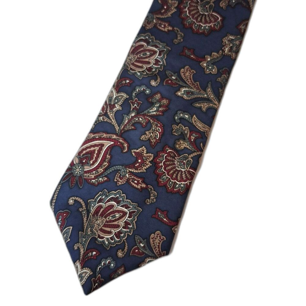 Vintage Surrey 100% Silk Paisley Necktie Made in USA Blue Ornate Floral Regency
